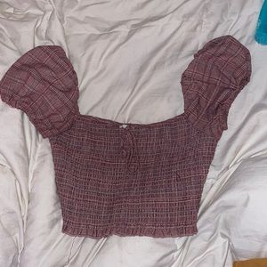 Selling aCotton Candy LA cropped top. Color is cranberry. Off the shoulder.